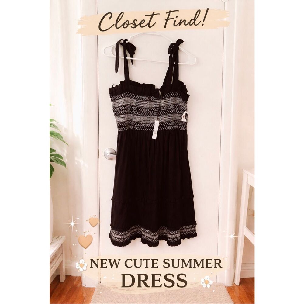 Elie Tahari Smocked Cotton Gauze Black Midi Dress Ruffle Size XL New